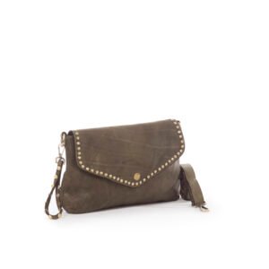 Evie Military Green Handbag – Studded Crossbody & Clutch Bag