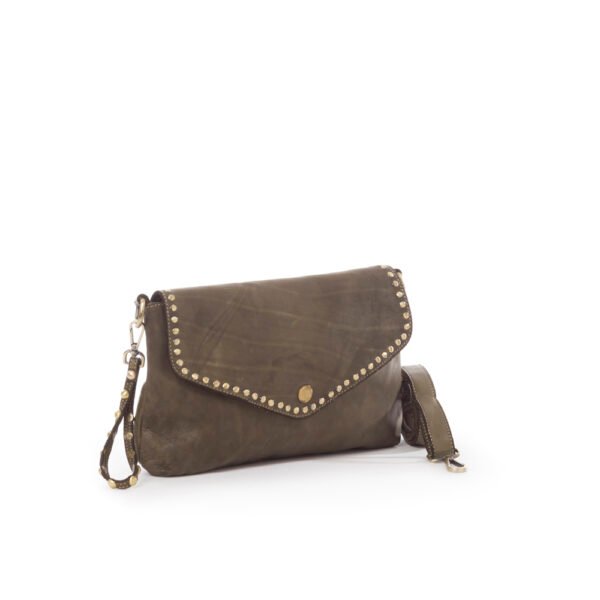 Evie Military Green Handbag – Studded Crossbody & Clutch Bag