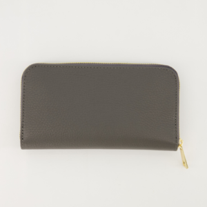 Ilina Gray Leather Wallet – Long Genuine Leather with Gold Zipper