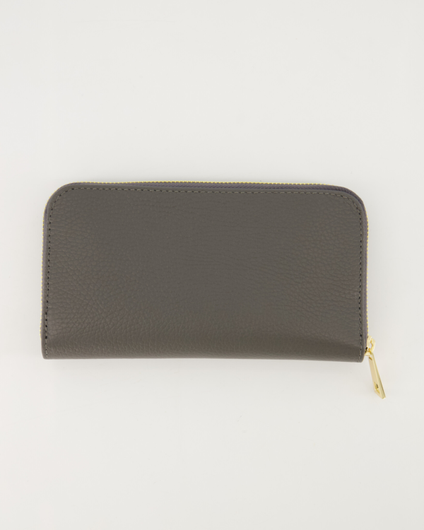 Ilina Gray Leather Wallet – Long Genuine Leather with Gold Zipper