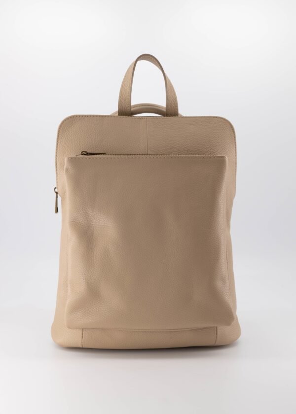 Una leather backpack in taupe – convertible genuine leather bag with gold hardware