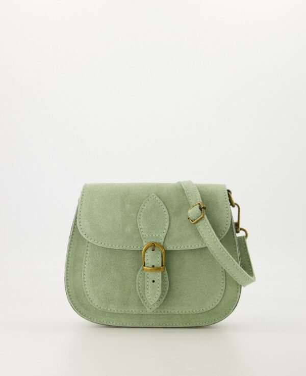 Maddy suede leather crossbody bag with bronze hardware and adjustable strap