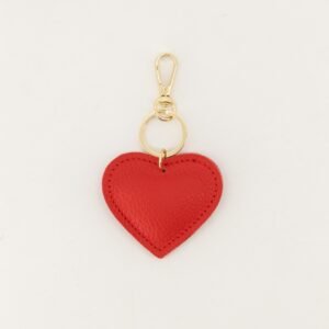 Tina Red Leather Heart Keychain – Genuine Leather with Gold Hardware