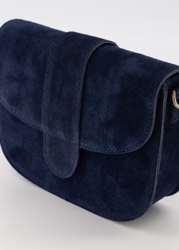 Roise Dark Blue Suede Handbag – Compact Leather Crossbody Bag