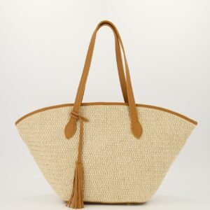 Ailsa Shoulder Bag Cognac & Zand – Raffia and Grain Leather