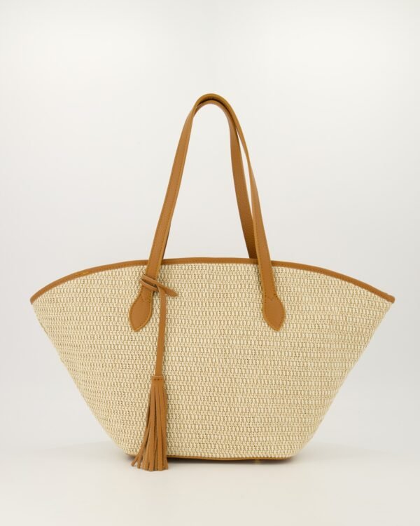 Ailsa Shoulder Bag Cognac & Zand – Raffia and Grain Leather