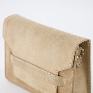 Natalia Suede Handbag in Beige with Gold Hardware