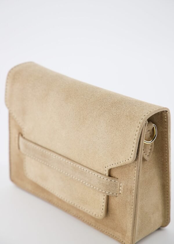 Natalia Suede Handbag in Beige with Gold Hardware