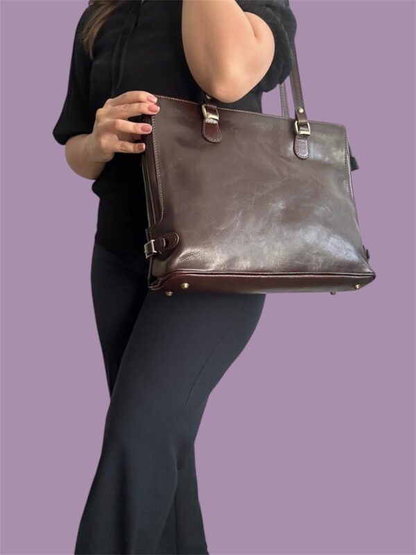 Marlyn Leather Shoulder Bag in Dark Brown – Double Compartment Italian Bag