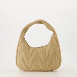 Mira Suede Handbag in Sand Gold with Quilted Design