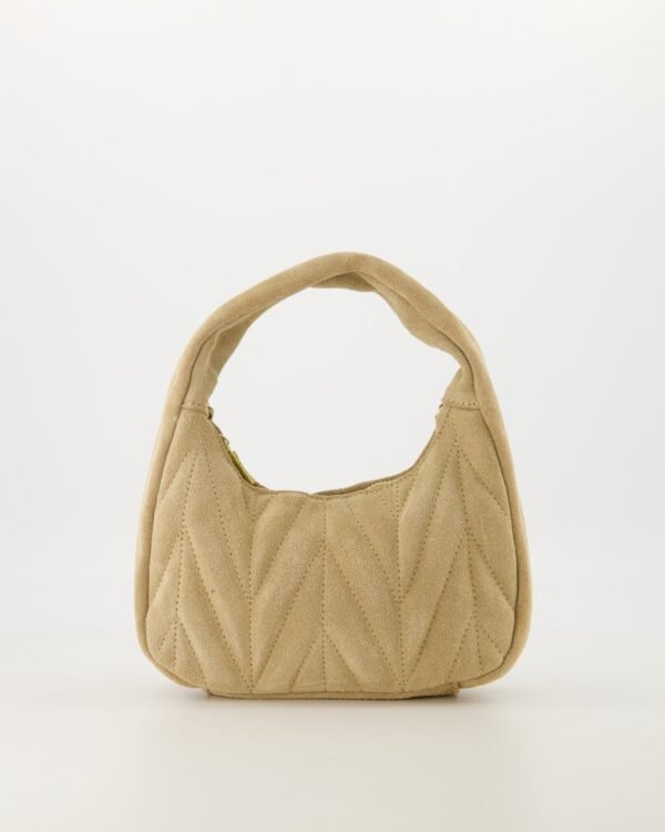 Mira Suede Handbag in Sand Gold with Quilted Design