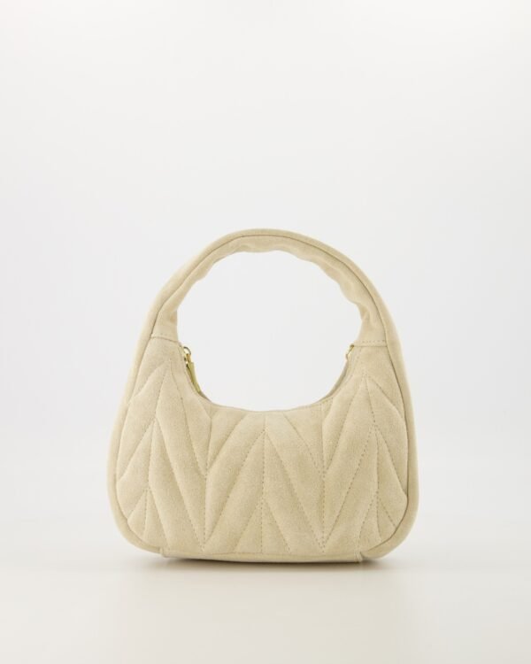 Mira Suede Handbag in Cream Gold with Quilted Design