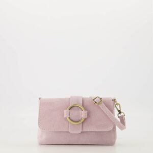 Fiona Pink Suede Crossbody Bag with Bronze Hardware