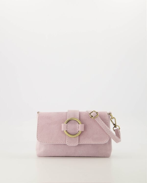 Fiona Pink Suede Crossbody Bag with Bronze Hardware