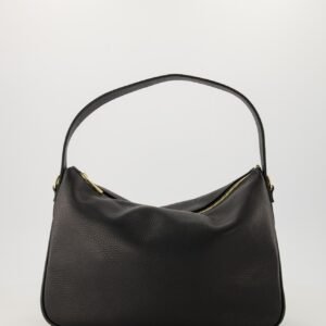 Sona Classic Grain Black Leather Shoulder Bag with Gold Hardware