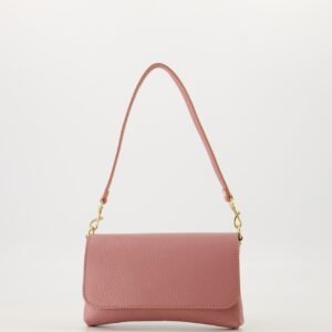 Emer Classic Grain Leather Clutch in Pink with Gold Hardware