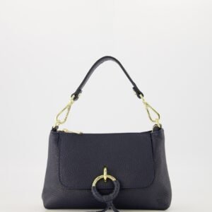 Maria Dark Blue Classic Grain Leather Handbag with Gold Hardware