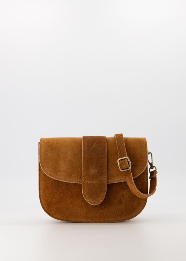 suede handbag cognac